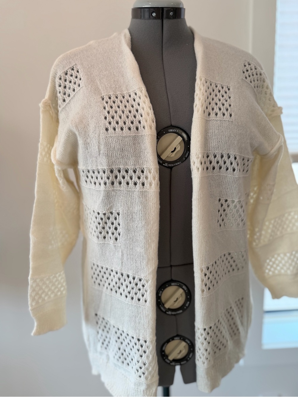 Cream Open-Front Knit Cardigan Sweater